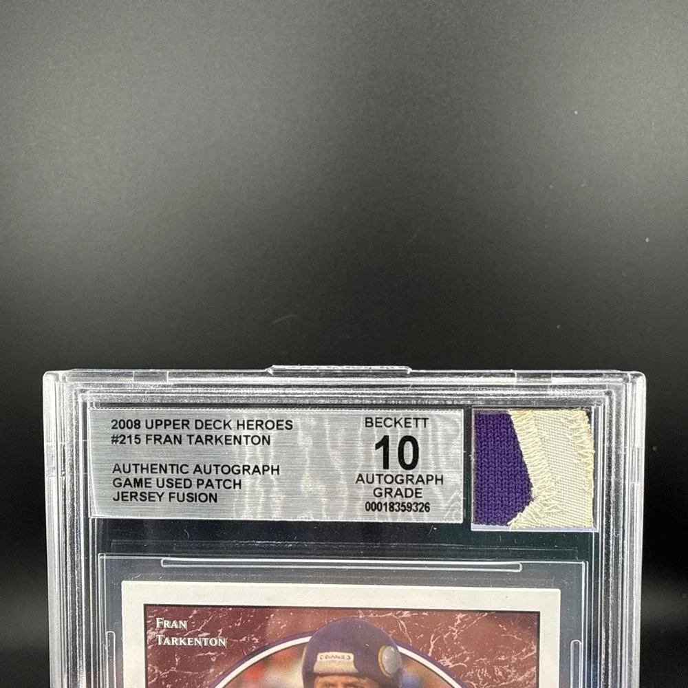 2008 Upper Deck Heros #215 Fran Tarkenton Game Worn Relic‎ Auto Beckett 10